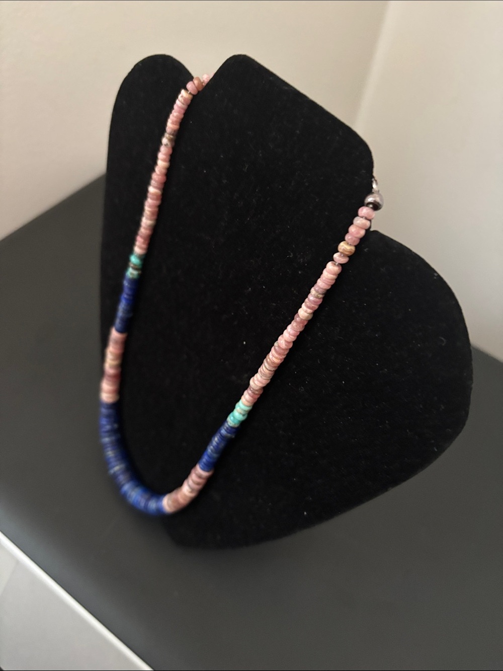Handmade Pink and Blue Beaded Necklace